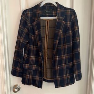 Liverpool Women's Plaid Blazer unlined Jacket - Navy and Brown